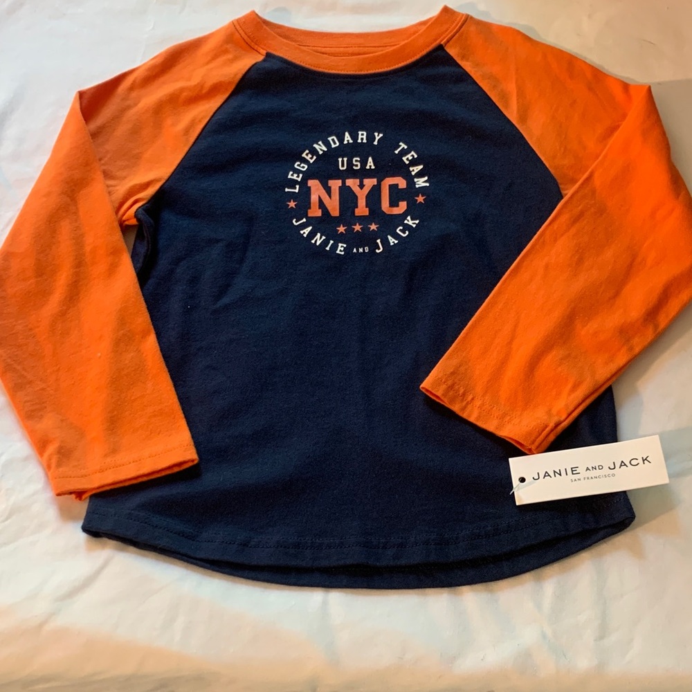 Janie and Jack Orange and Blue Raglan Long Sleeve Tee